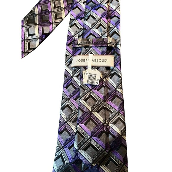 Joseph Abboud 100% Silk Neck Tie Purple/Gray Geometric 3.5" x 59" Men's Classic - Picture 5 of 9